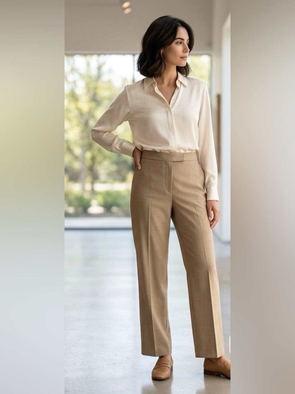 NWT Ann Taylor LOFT Laura Dress Pants Women’s 14P Petite Tan Wool Blend Slack